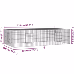 vidaXL Rabbit Cage Galvanised Iron Rabbit Enclosure Animal Cage Multi Sizes - 220 x 110 x 55 cm - Additional view 3
