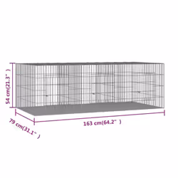 vidaXL Rabbit Cage Galvanised Iron Rabbit Enclosure Animal Cage Multi Sizes - 163 x 79 x 54 cm