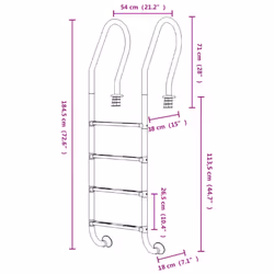 vidaXL Pool Ladder 304 Stainless Steel Inground Pool Step Ladder Swimming Spa - 54 x 38 x 184.5 cm, for concrete surface - Additional view 5