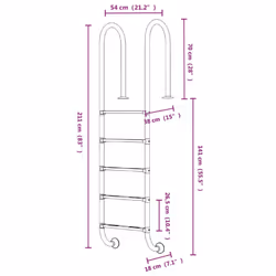 vidaXL Pool Ladder 304 Stainless Steel Inground Pool Step Ladder Swimming Spa - 54 x 38 x 211 cm, for flat surface