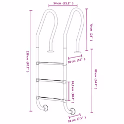 vidaXL Pool Ladder 304 Stainless Steel Inground Pool Step Ladder Swimming Spa - 54 x 38 x 158 cm, for flat surface