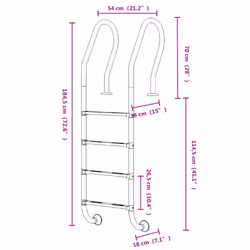 vidaXL Pool Ladder 304 Stainless Steel Inground Pool Step Ladder Swimming Spa - 54 x 38 x 184.5 cm, for flat surface
