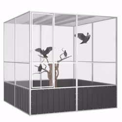 vidaXL Bird Cage Galvanised Steel Aviary House Anthracite/Grey Multi Sizes - anthracite, 213.5 x 217.5 x 211.5 cm - Additional view 3