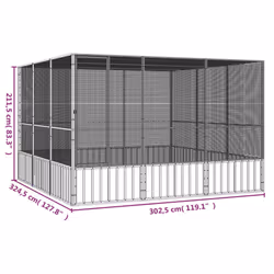 vidaXL Bird Cage Galvanised Steel Aviary House Anthracite/Grey Multi Sizes - anthracite, 302.5 x 324.5 x 211.5 cm - Additional view 2