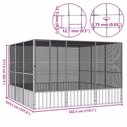 vidaXL Bird Cage Galvanised Steel Aviary House Anthracite/Grey Multi Sizes - grey, 302.5 x 324.5 x 211.5 cm - Additional view 4