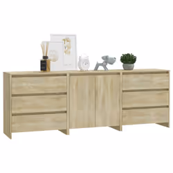 vidaXL Sideboard 3 Piece Buffet Cabinet Cupboard Highboard Engineered Wood - sonoma oak - Additional view 2