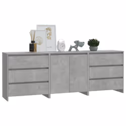 vidaXL Sideboard 3 Piece Buffet Cabinet Cupboard Highboard Engineered Wood - concrete grey - Additional view 2
