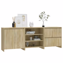 vidaXL Sideboard 3 Piece Engineered Wood Buffet Side Cabinet Multi Colours - sonoma oak - Additional view 5