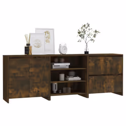 vidaXL Sideboard 3 Piece Engineered Wood Buffet Side Cabinet Multi Colours - smoked oak - Additional view 5