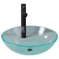 vidaXL Bathroom Sink with Tap and Push Drain Clear Tempered Glass Wash Basin