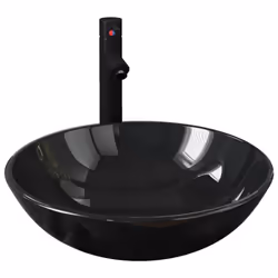 vidaXL Bathroom Sink with Tap and Push Drain Black Tempered Glass Wash Basin