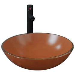 vidaXL Bathroom Sink with Tap and Push Drain Brown Tempered Glass Wash Basin