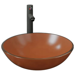 vidaXL Bathroom Sink with Tap and Push Drain Brown Tempered Glass Wash Basin