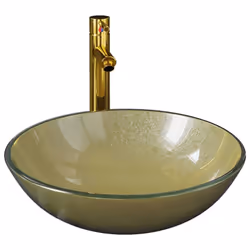 vidaXL Bathroom Sink with Tap and Push Drain Gold Tempered Glass Wash Basin