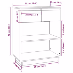 vidaXL Solid Wood Pine Console Cabinet Sideboard Side Cabinet Multi Colours - grey - Additional view 4