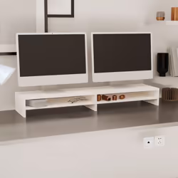 vidaXL Monitor Stand Laptop Desktop Screen Riser Display Shelf Solid Wood Pine - white