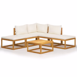 vidaXL Garden Lounge Set Outdoor Sofa Set with Cushions Solid Wood Acacia - cream, corner + 2x middle + 2x footrest + table