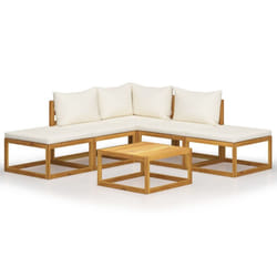 vidaXL Garden Lounge Set Outdoor Sofa Set with Cushions Solid Wood Acacia - cream, corner + 2x middle + 2x footrest + table