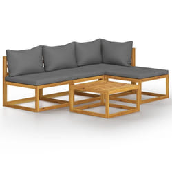 vidaXL Garden Lounge Set Outdoor Sofa Set with Cushions Solid Wood Acacia - dark grey, corner + 2x middle + footrest + table