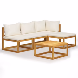 vidaXL Garden Lounge Set Outdoor Sofa Set with Cushions Solid Wood Acacia - cream, corner + 2x middle + footrest + table