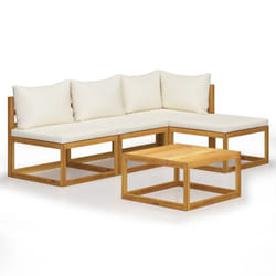 vidaXL Garden Lounge Set Outdoor Sofa Set with Cushions Solid Wood Acacia - cream, corner + 2x middle + footrest + table