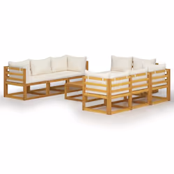 vidaXL Garden Lounge Set Outdoor Sofa Set with Cushions Solid Wood Acacia - cream, 4x corner + 4x middle + table