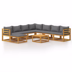 vidaXL Garden Lounge Set Outdoor Sofa Set with Cushions Solid Wood Acacia - dark grey, 3x corner + 4x middle + footrest + tab ...