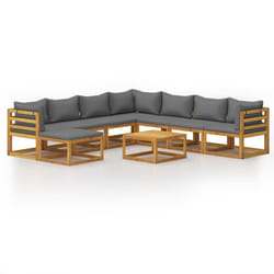 vidaXL Garden Lounge Set Outdoor Sofa Set with Cushions Solid Wood Acacia - dark grey, 3x corner + 4x middle + footrest + table