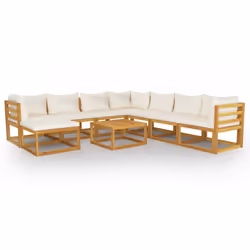 vidaXL Garden Lounge Set Outdoor Sofa Set with Cushions Solid Wood Acacia - cream, 3x corner + 4x middle + footrest + table