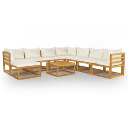 vidaXL Garden Lounge Set Outdoor Sofa Set with Cushions Solid Wood Acacia - cream, 3x corner + 4x middle + footrest + table