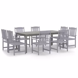 vidaXL Solid Wood Acacia Garden Dining Set Grey Wooden Table Chair 7/9 Piece - 8 piece