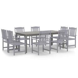 vidaXL Solid Wood Acacia Garden Dining Set Grey Wooden Table Chair 7/9 Piece - 8 piece