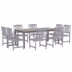 vidaXL Solid Wood Acacia Garden Dining Set Grey Wooden Table Chair 7/9 Piece - 8 piece