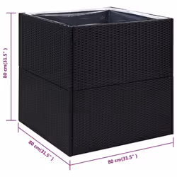 vidaXL Garden Planter Outdoor Planter Flower Patio Pot Plant Box Poly Rattan - black, 80 x 80 x 80 cm