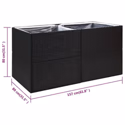 vidaXL Garden Planter Outdoor Planter Flower Patio Pot Plant Box Poly Rattan - black, 157 x 80 x 80 cm