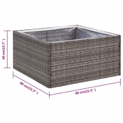 vidaXL Garden Planter Outdoor Planter Flower Patio Pot Plant Box Poly Rattan - grey, 80 x 80 x 40 cm