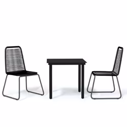 vidaXL Garden Dining Set 3 Piece Black Outdoor Patio Table Chair Furniture