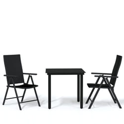 vidaXL Patio Dining Set - 3 Piece Black Outdoor Table and Reclining PE Rattan Chairs