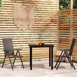 vidaXL Patio Dining Set - 3 Piece Black Outdoor Table and Reclining PE Rattan Chairs - Additional view 2