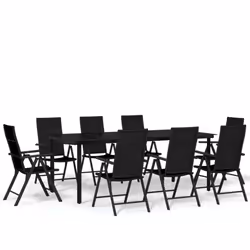 vidaXL Garden Dining Set 9 Piece Black Patio Outdoor Table and Chair Furniture
