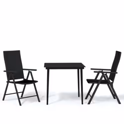 vidaXL Patio Dining Set 3 Piece Black Garden Outdoor Table and Chair Furniture