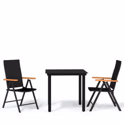 vidaXL 3-Piece Patio Dining Set in Black - Outdoor Garden Furniture with Powder-Coated Steel Table and PE Rattan Chairs - Adj ...