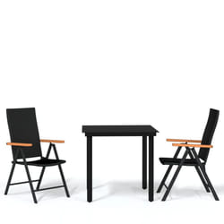 vidaXL 3-Piece Patio Dining Set in Black - Outdoor Garden Furniture with Powder-Coated Steel Table and PE Rattan Chairs - Adjustable Reclining Setting