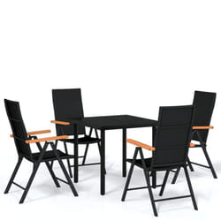 vidaXL Garden Dining Set 5 Piece Black Outdoor Patio Table Chair Furniture