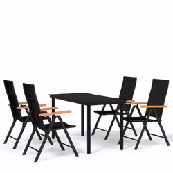 vidaXL Garden Dining Set 5 Piece Black Outdoor Patio Table Chair Furniture