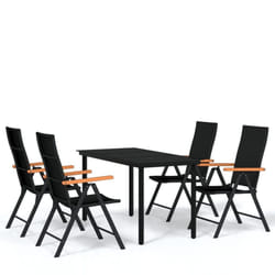 vidaXL Garden Dining Set 5 Piece Black Outdoor Patio Table Chair Furniture