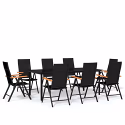 vidaXL Garden Dining Set 9 Piece Black Patio Outdoor Table and Chair Furniture