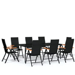 vidaXL Garden Dining Set 9 Piece Black Patio Outdoor Table and Chair Furniture