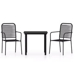 vidaXL Garden Dining Set 3 Piece Black Patio Outdoor Table and Chair Furniture