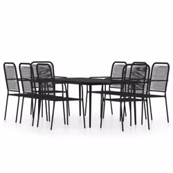 vidaXL Garden Dining Set 9 Piece Black Patio Outdoor Table and Chair Furniture